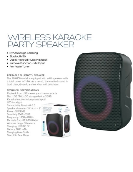 ALTAVOZ BT PLATINET KARAOKE 10 W NEGRO PN: PMG250 EAN: 5907595452298   