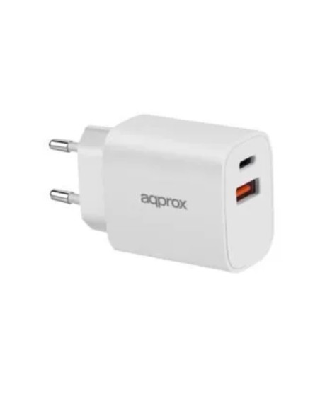 CARGADOR 20W ENCHUFE APPROX 1X USB A, X1 USB TYPE C BLANCO PN: APPUSBWALL20W EAN: 8435099534211   