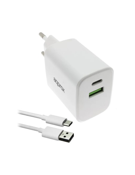 CARGADOR 35W ENCHUFE APPROX 1X USB A, X1 USB TYPE C BLANCO PN: APPUSBWALL35W EAN: 8435099534228   