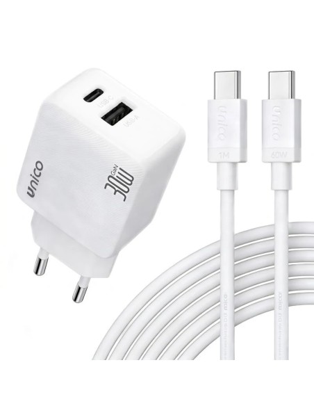 CARGADOR  5V ENCHUFE X1 USB C  X1 USB A 30W BLANCO PN: HC6139 EAN: 8435719661396   